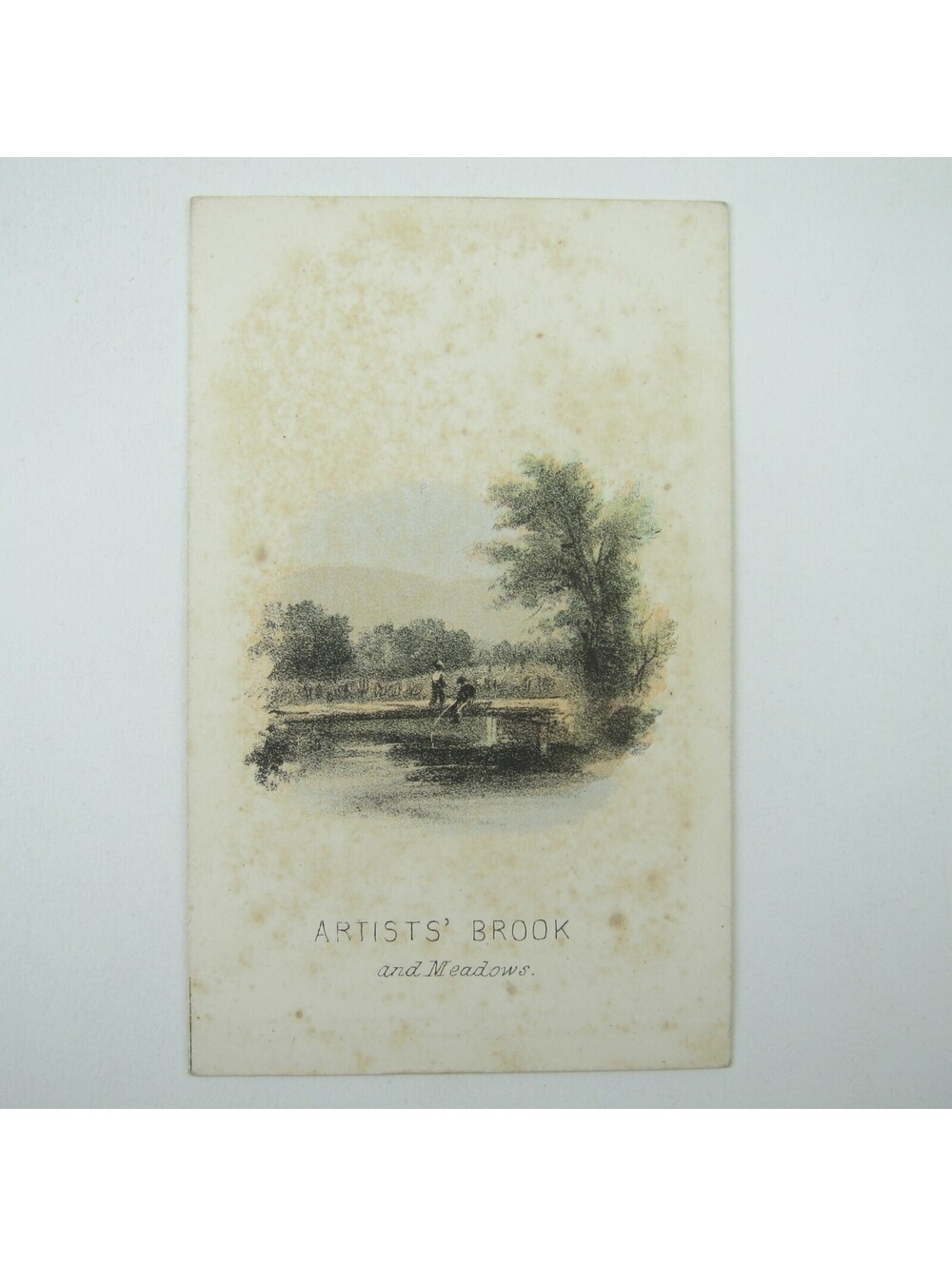Color Lithograph Print Artists' Brook & Meadows North Conway NH Antique 1860s